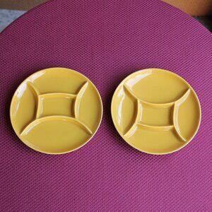Two Vintage Yellow Ceramic Divided Fondue Plates Purchased in W. Germany (B)